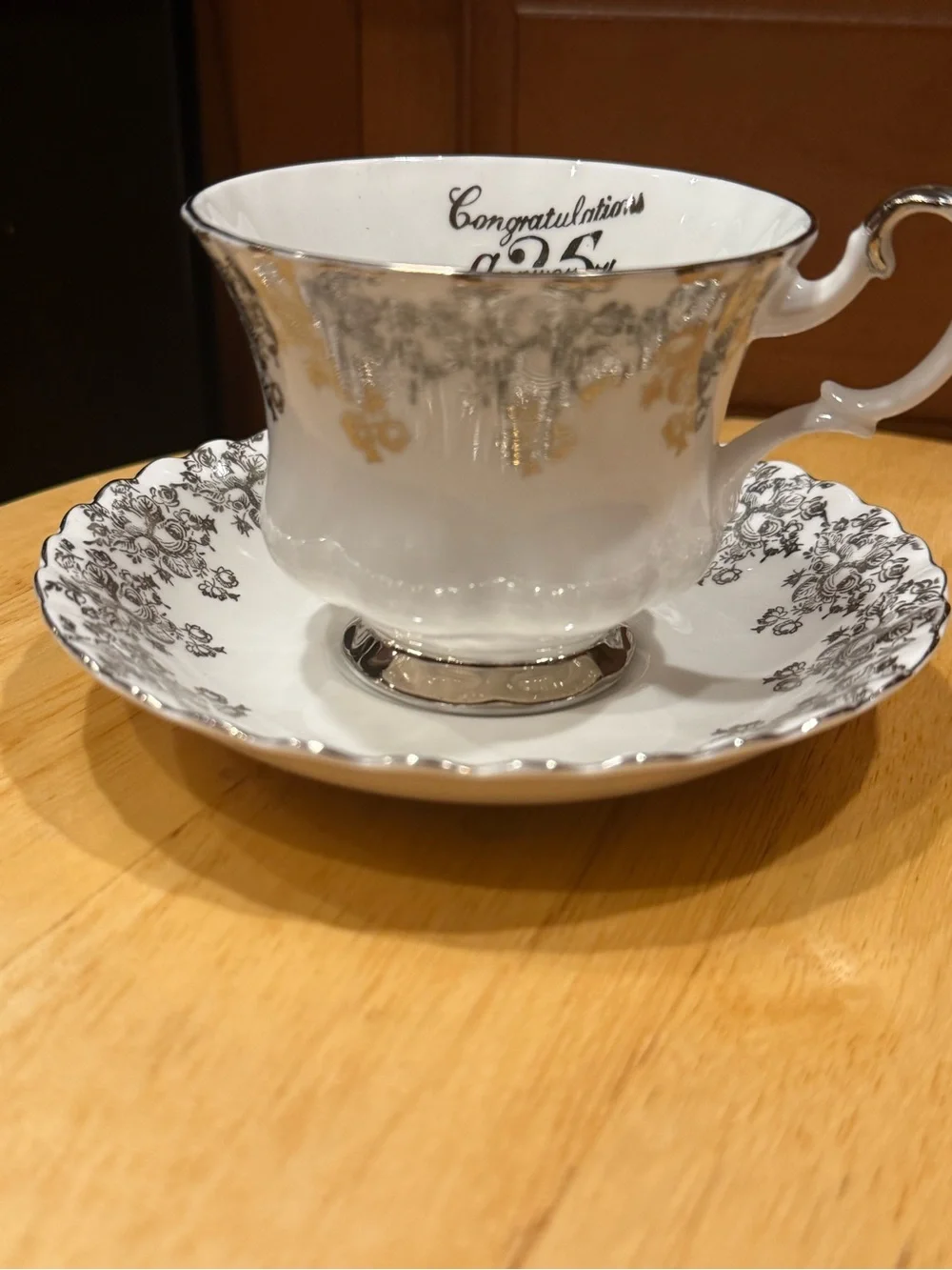 Vintage Royal Albert “Congratulations 25th Anniversary' Teacup & Saucer